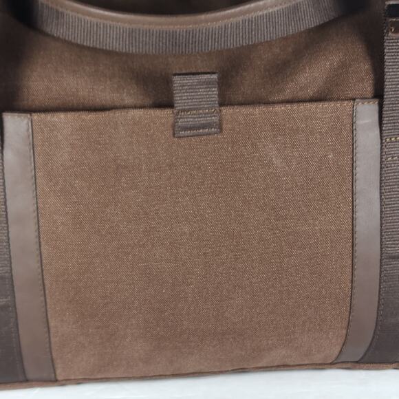 Mandarina duck Unisex Brown Canvas Double Handle Travel Carryall Tote Duffle Bag - Picture 16 of 16
